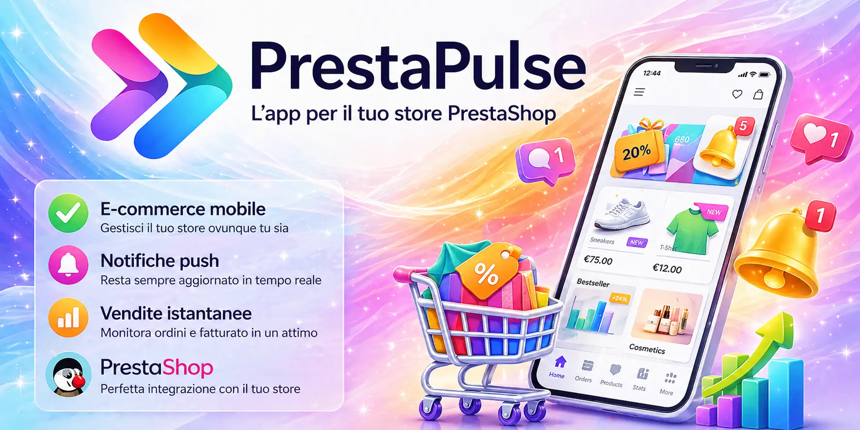 PrestaPulse app per PrestaShop: e-commerce mobile con notifiche push e gestione vendite in tempo reale